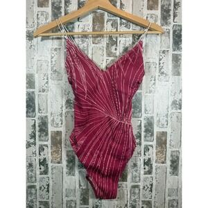 Gottex One Piece Swimsuit Womens 4 Magenta Pink Ribbed Sunburst Print